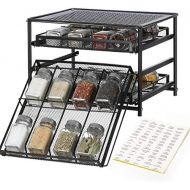NEX Spice Rack Organizer, 3 Tier 24-Bottle Metal Spice Kitchen Cabinet Countertop Drawer Organizer Storage, Brown