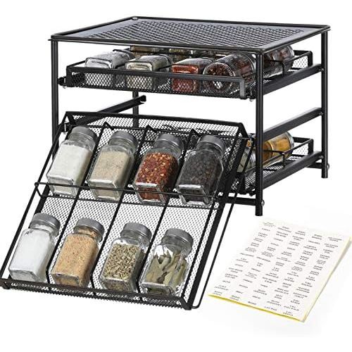  NEX Spice Rack Organizer, 3 Tier 24-Bottle Metal Spice Kitchen Cabinet Countertop Drawer Organizer Storage, Brown