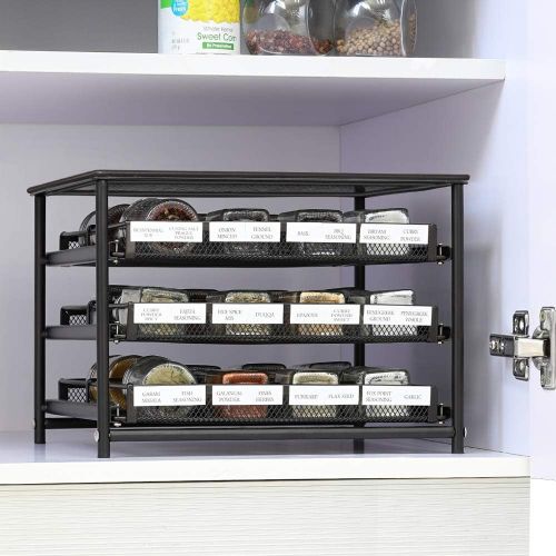  NEX Spice Rack Organizer, 3 Tier 24-Bottle Metal Spice Kitchen Cabinet Countertop Drawer Organizer Storage, Brown