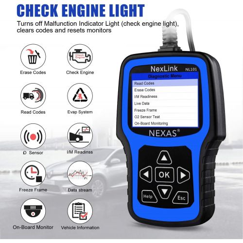  [아마존핫딜][아마존 핫딜] NEXAS NL101 Obd2 Scanner Automotive Diagnostic Tool Check Engine Light OBD2 Car Code Reader Fault Code Scanner with Battery Test