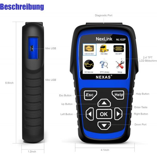  NEXAS Heavy Duty Truck Scan Tool NL102 Plus Auto Scanner with DPF/Sensor Calibration/Oil Reset + Check Engine for Cars; Truck & Car 2 in 1 Code Reader (Upgrade Version)