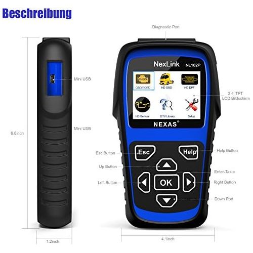  NEXAS Heavy Duty Truck Scan Tool NL102 Plus Auto Scanner with DPF/Sensor Calibration/Oil Reset + Check Engine for Cars; Truck & Car 2 in 1 Code Reader (Upgrade Version)