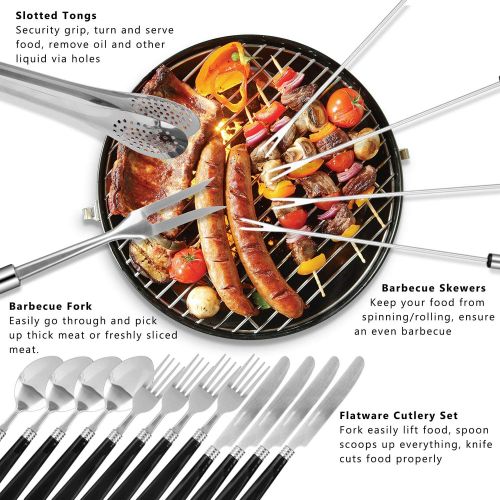  NEXGADGET Portable Camping Kitchen Utensil Set, 27-Piece Stainless Steel Outdoor Cooking and Grilling Utensil Organizer Travel Set Perfect for Travel, Picnics, RVs, Camping, BBQs, Parties, P