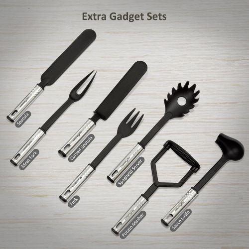  NEXGADGET NexGadget Premium Kitchen Utensils 42 Pieces Kitchen Utensils Sets Stainless Steel And Nylon Cooking Tools Spoons, Turners, Tongs, Spatulas, Pizza Cutter, Whisk And More