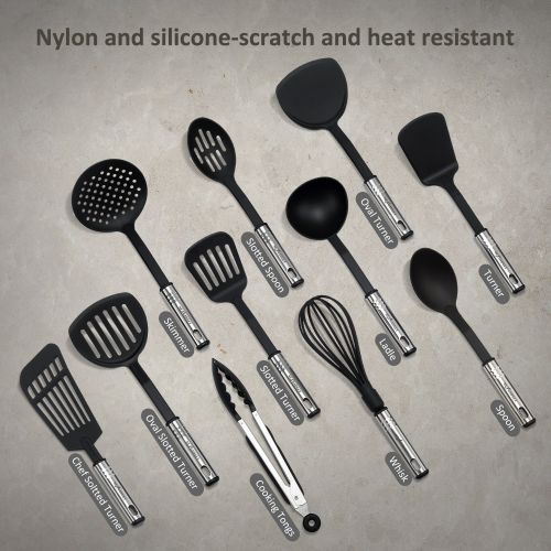  NEXGADGET NexGadget Premium Kitchen Utensils 42 Pieces Kitchen Utensils Sets Stainless Steel And Nylon Cooking Tools Spoons, Turners, Tongs, Spatulas, Pizza Cutter, Whisk And More