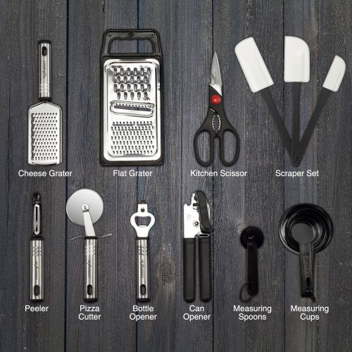  NEXGADGET NexGadget Premium Kitchen Utensils 42 Pieces Kitchen Utensils Sets Stainless Steel And Nylon Cooking Tools Spoons, Turners, Tongs, Spatulas, Pizza Cutter, Whisk And More