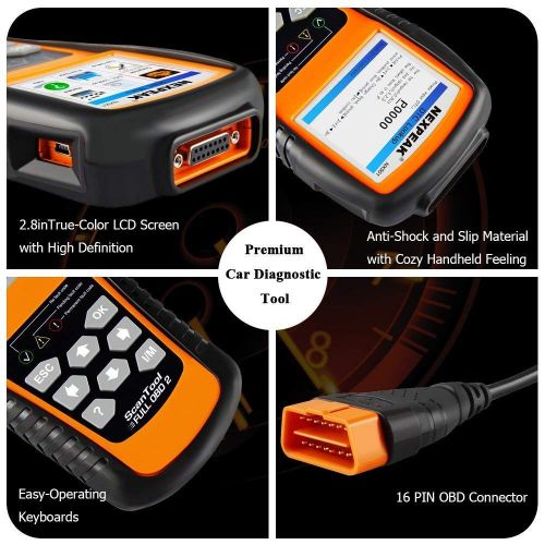  NEXPEAK OBD2 Scanner Orange-Black Color Display with Battery Test Function, 2.8 Car Diagnostic Scan Tool Vehicle Check Engine Light Analyzer