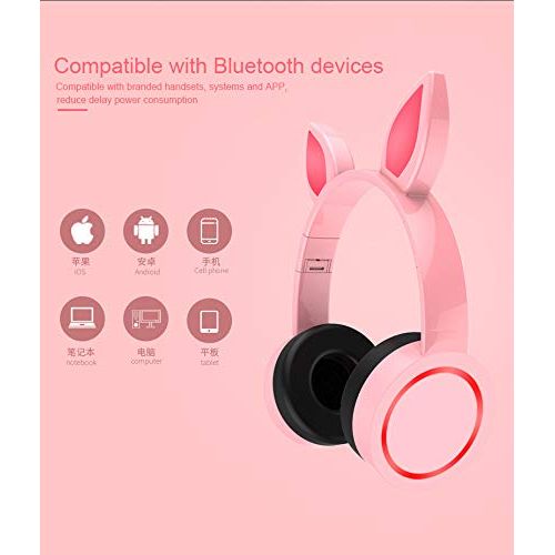  NFKJ Rabbit Ear Wireless Bluetooth Headset LED Lights Headphones Earphone with Microphone