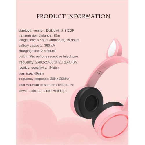  NFKJ Rabbit Ear Wireless Bluetooth Headset LED Lights Headphones Earphone with Microphone