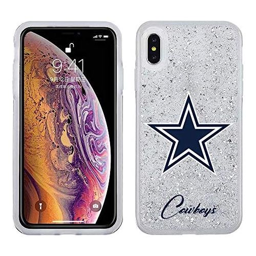  [아마존베스트]Prime Brands Group NFL Licensed Dallas Cowboys Clear Protective Silver Glitter Case - iPhone Xs Max