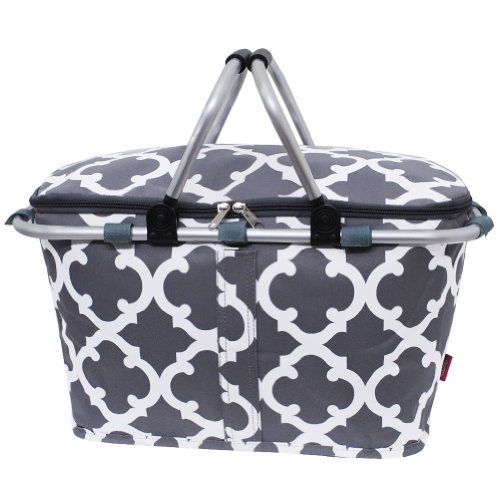  Grey & White Geometric Clover Print NGIL Insulated Picnic Basket