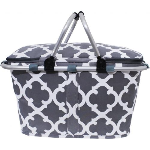  Grey & White Geometric Clover Print NGIL Insulated Picnic Basket