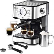 NH-Kitchen Mini Espresso Maker + BONUS! Portable Black Compact Manual Coffee Maker, Hand Operated Non-Electric Machine for ESPRESSO BONUSES Container for ground coffee & Elegant Ca