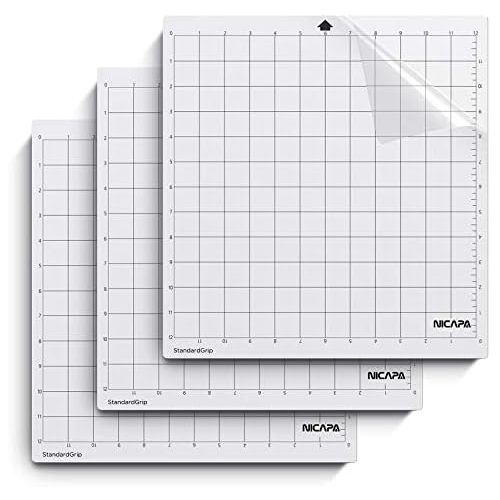  Nicapa StandardGrip Cutting Mat for Silhouette Cameo 4/3/2/1 (12x12 inch,3 Mats) Standard Adhesive Sticky Quilting Cricket Cut Mats Replacement Accessories for Silhouette Cameo