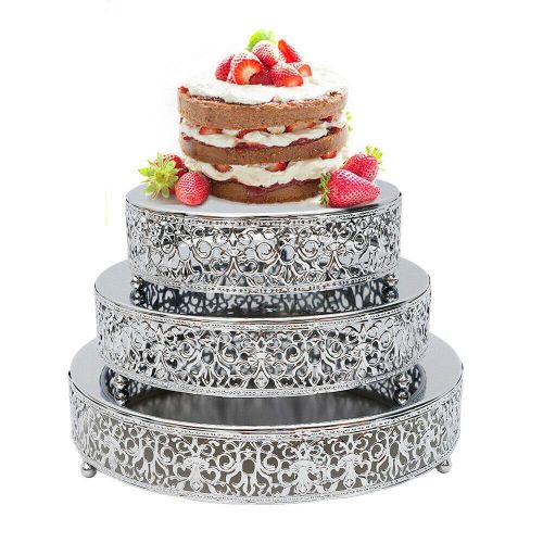  NICE CHOOSE 3Pcs Cake Stands, Mirror Cake Stand Round Cupcake Dessert Stand Riser Wedding Birthday Party Display Pedestal - Silver (US Shipping)