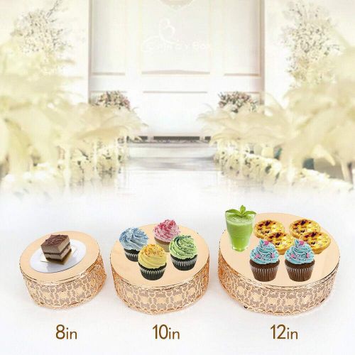  NICE CHOOSE 3Pcs Cake Stands, Mirror Cake Stand Round Cupcake Dessert Stand Riser Wedding Birthday Party Display Pedestal - Gold (US Shipping)