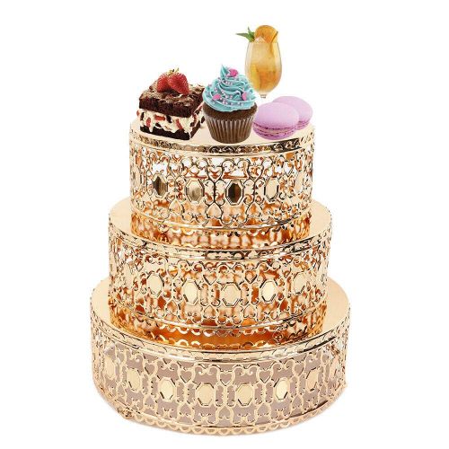  NICE CHOOSE 3Pcs Cake Stands, Mirror Cake Stand Round Cupcake Dessert Stand Riser Wedding Birthday Party Display Pedestal - Gold (US Shipping)