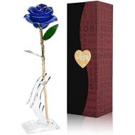 [아마존 핫딜] [아마존핫딜]NICEAO 24K Gold Foil Trim Blue Rose Flower Long Stem with Transparent Stand, Best Gift for Valentines Day, Mothers Day, Anniversary, Wedding, Birthday Gift, Treating Yourself (Blue