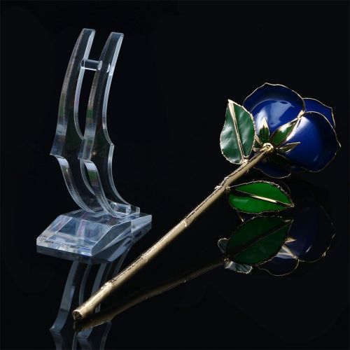  [아마존 핫딜] [아마존핫딜]NICEAO 24K Gold Foil Trim Blue Rose Flower Long Stem with Transparent Stand, Best Gift for Valentines Day, Mothers Day, Anniversary, Wedding, Birthday Gift, Treating Yourself (Blue