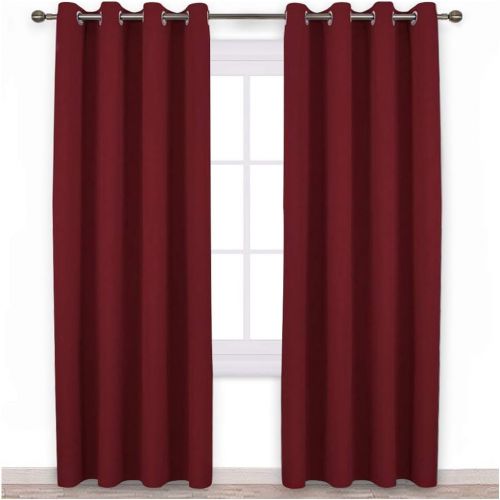  [아마존 핫딜]  [아마존핫딜]NICETOWN Burgundy Blackout Curtains Grommet - Home Decorations Thermal Insulated Solid Grommet Top Blackout Living Room Panels / Drapes for Gift (One Pair, 52 x 84-Inch, Red)