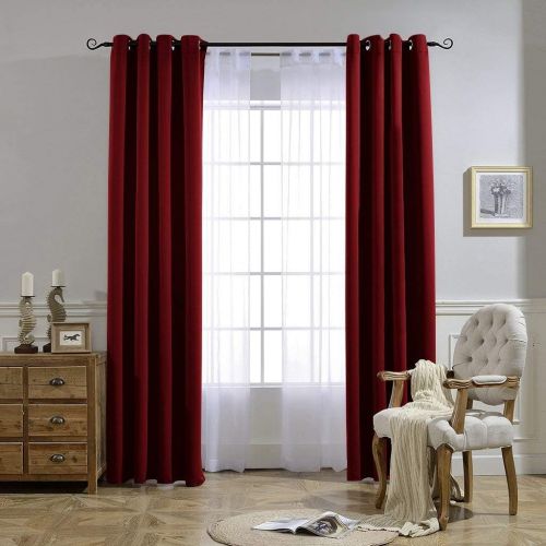  [아마존 핫딜]  [아마존핫딜]NICETOWN Burgundy Blackout Curtains Grommet - Home Decorations Thermal Insulated Solid Grommet Top Blackout Living Room Panels / Drapes for Gift (One Pair, 52 x 84-Inch, Red)