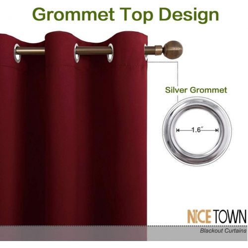  [아마존 핫딜]  [아마존핫딜]NICETOWN Burgundy Blackout Curtains Grommet - Home Decorations Thermal Insulated Solid Grommet Top Blackout Living Room Panels / Drapes for Gift (One Pair, 52 x 84-Inch, Red)