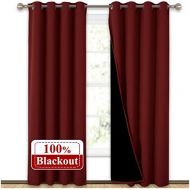[아마존 핫딜]  [아마존핫딜]NICETOWN 100% Blackout Curtains with Black Liner Backing, Thermal Insulated Curtains for Living Room, Noise Reducing Drapes for Christmas, Burgundy Red, 52 inches x 84 inches Per P