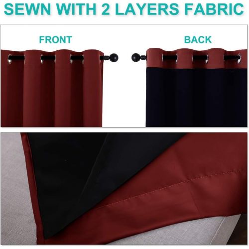  [아마존 핫딜]  [아마존핫딜]NICETOWN 100% Blackout Curtains with Black Liner Backing, Thermal Insulated Curtains for Living Room, Noise Reducing Drapes for Christmas, Burgundy Red, 52 inches x 84 inches Per P