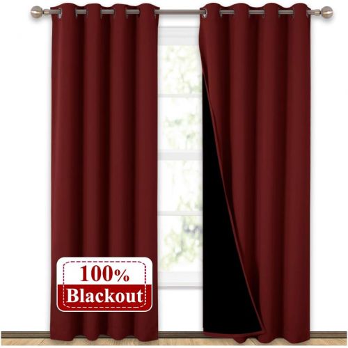  [아마존 핫딜]  [아마존핫딜]NICETOWN 100% Blackout Curtains with Black Liner Backing, Thermal Insulated Curtains for Living Room, Noise Reducing Drapes for Christmas, Burgundy Red, 52 inches x 84 inches Per P
