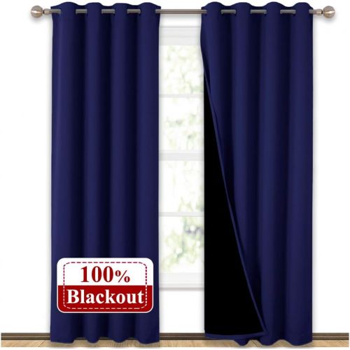  [아마존핫딜][아마존 핫딜] NICETOWN 100% Blackout Curtain Set, Thermal Insulated & Energy Efficiency Window Draperies for Guest Room, Full Shading Panels for Shift Worker and Light Sleepers, Purplish Navy Bl