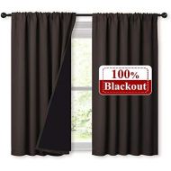 [아마존 핫딜] NICETOWN Small Blackout Curtains 45 Inches Length, 2 Thick Layers Completely Blackout Window Treatment Thermal Insulated Lined Drapes for Basement Window (Brown, 1 Pair, 52 inches