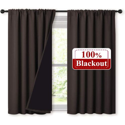  [아마존 핫딜] NICETOWN Small Blackout Curtains 45 Inches Length, 2 Thick Layers Completely Blackout Window Treatment Thermal Insulated Lined Drapes for Basement Window (Brown, 1 Pair, 52 inches