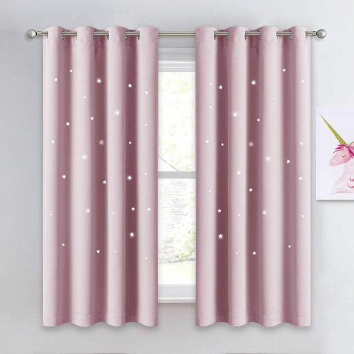  NICETOWN Star Curtain for Girls Room - Thermal Insulated Hollow Star Cut Out Room Darkening Curtain and Drapery (Lavender Pink=Baby Pink, Sold Individually, 52 inches x 63 inches)