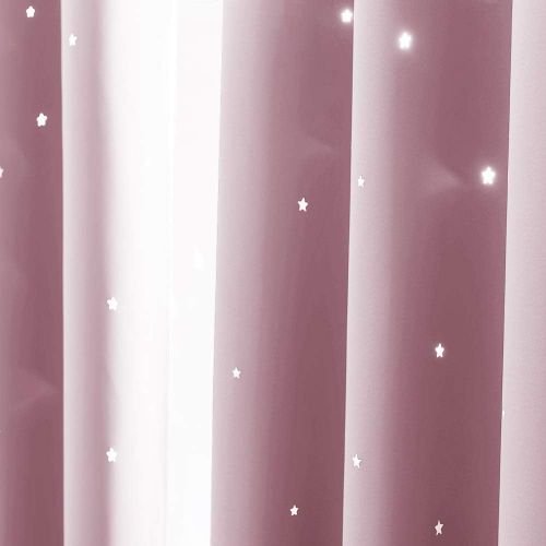  NICETOWN Star Curtain for Girls Room - Thermal Insulated Hollow Star Cut Out Room Darkening Curtain and Drapery (Lavender Pink=Baby Pink, Sold Individually, 52 inches x 63 inches)