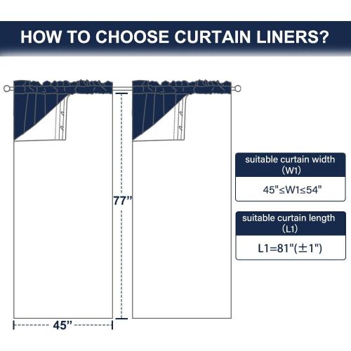  NICETOWN Blackout Curtain Liners for 95 Curtains - Black Out Curtain Liners for Drapes, Blackout Fabric Liners for Bedroom (Hooks Included) 2 Panels, 45W by 88L Per Panel Inches, G