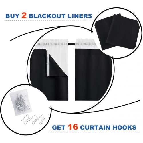  NICETOWN Blackout Curtain Liners for 95 Curtains - Black Out Curtain Liners for Drapes, Blackout Fabric Liners for Bedroom (Hooks Included) 2 Panels, 45W by 88L Per Panel Inches, G