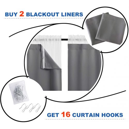  NICETOWN Blackout Curtain Liners for 95 Curtains - Black Out Curtain Liners for Drapes, Blackout Fabric Liners for Bedroom (Hooks Included) 2 Panels, 45W by 88L Per Panel Inches, G