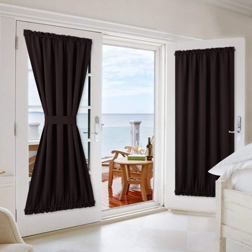  NICETOWN Patio Door Blackout Curtain Panels - Blackout Draperies for Glass DoorFrench Door with Adjustable Tie-Back - 2 Pieces W54 x L72-Inch - Cappuccino