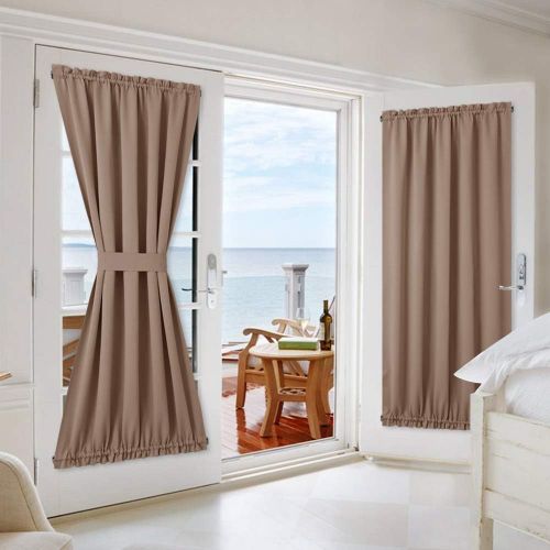  NICETOWN Patio Door Blackout Curtain Panels - Blackout Draperies for Glass DoorFrench Door with Adjustable Tie-Back - 2 Pieces W54 x L72-Inch - Cappuccino