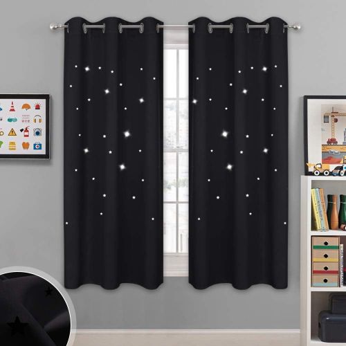  NICETOWN Starry Night Twinkle Blackout Curtains - Naptime Essential Nursery Draperies for Kids Room, Window Drapes with Die-Cut Stars (2-Pack, W52 x L84-Inch, Royal Navy Blue)