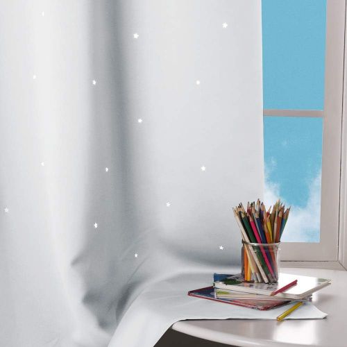  NICETOWN Starry Night Twinkle Blackout Curtains - Naptime Essential Nursery Draperies for Kids Room, Window Drapes with Die-Cut Stars (2-Pack, W52 x L84-Inch, Royal Navy Blue)