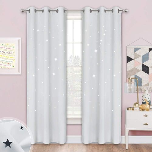  NICETOWN Starry Night Twinkle Blackout Curtains - Naptime Essential Nursery Draperies for Kids Room, Window Drapes with Die-Cut Stars (2-Pack, W52 x L84-Inch, Royal Navy Blue)