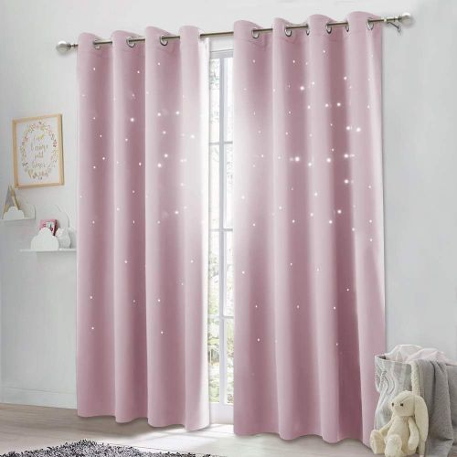  NICETOWN Starry Night Twinkle Blackout Curtains - Naptime Essential Nursery Draperies for Kids Room, Window Drapes with Die-Cut Stars (2-Pack, W52 x L84-Inch, Royal Navy Blue)