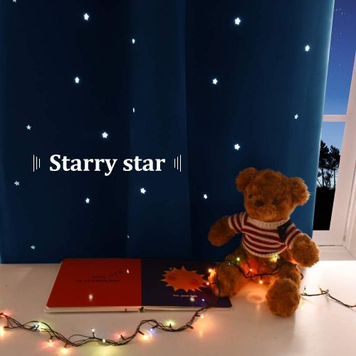  NICETOWN Starry Night Twinkle Blackout Curtains - Naptime Essential Nursery Draperies for Kids Room, Window Drapes with Die-Cut Stars (2-Pack, W52 x L84-Inch, Royal Navy Blue)