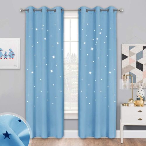  NICETOWN Starry Night Twinkle Blackout Curtains - Naptime Essential Nursery Draperies for Kids Room, Window Drapes with Die-Cut Stars (2-Pack, W52 x L84-Inch, Royal Navy Blue)