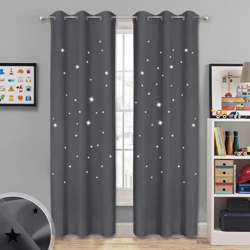  NICETOWN Starry Night Twinkle Blackout Curtains - Naptime Essential Nursery Draperies for Kids Room, Window Drapes with Die-Cut Stars (2-Pack, W52 x L84-Inch, Royal Navy Blue)