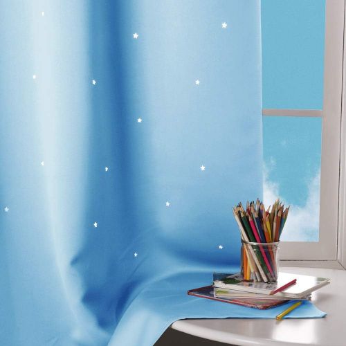  NICETOWN Starry Night Twinkle Blackout Curtains - Naptime Essential Nursery Draperies for Kids Room, Window Drapes with Die-Cut Stars (2-Pack, W52 x L84-Inch, Royal Navy Blue)