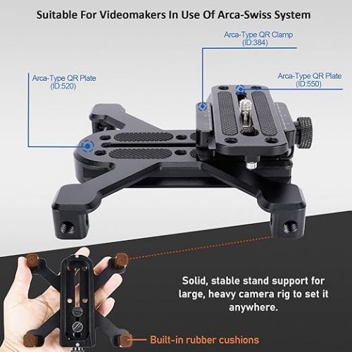  NICEYRIG Camera Quick Release Plates for ARCA-Swiss Standard, DJI Stabilizer/Tripod/Ground Shooting Switch Base Plate Kit with Clamp, Four-Feet Stand Support Base and Additional QR Plate - 570