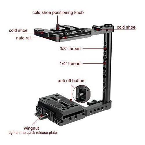  NICEYRIG Quick Release Half Cage for Manfrotto Type Base, Universal Camera Cage for Sony A7RIII A7III A7RII A7SII A7II / Panasonic G9 G95 S1H / Canon EOS 7D 6D 5D R5 R6 / Nikon Z6