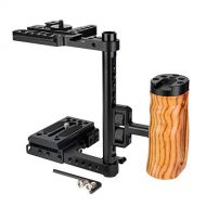 NICEYRIG Quick Release Half Cage Kit for Canon EOS R/RP/5D/6D/7D/800D/M50 Mark II, Nikon D850/D750/D90/Z6 II, with Wooden Side Grip - 265
